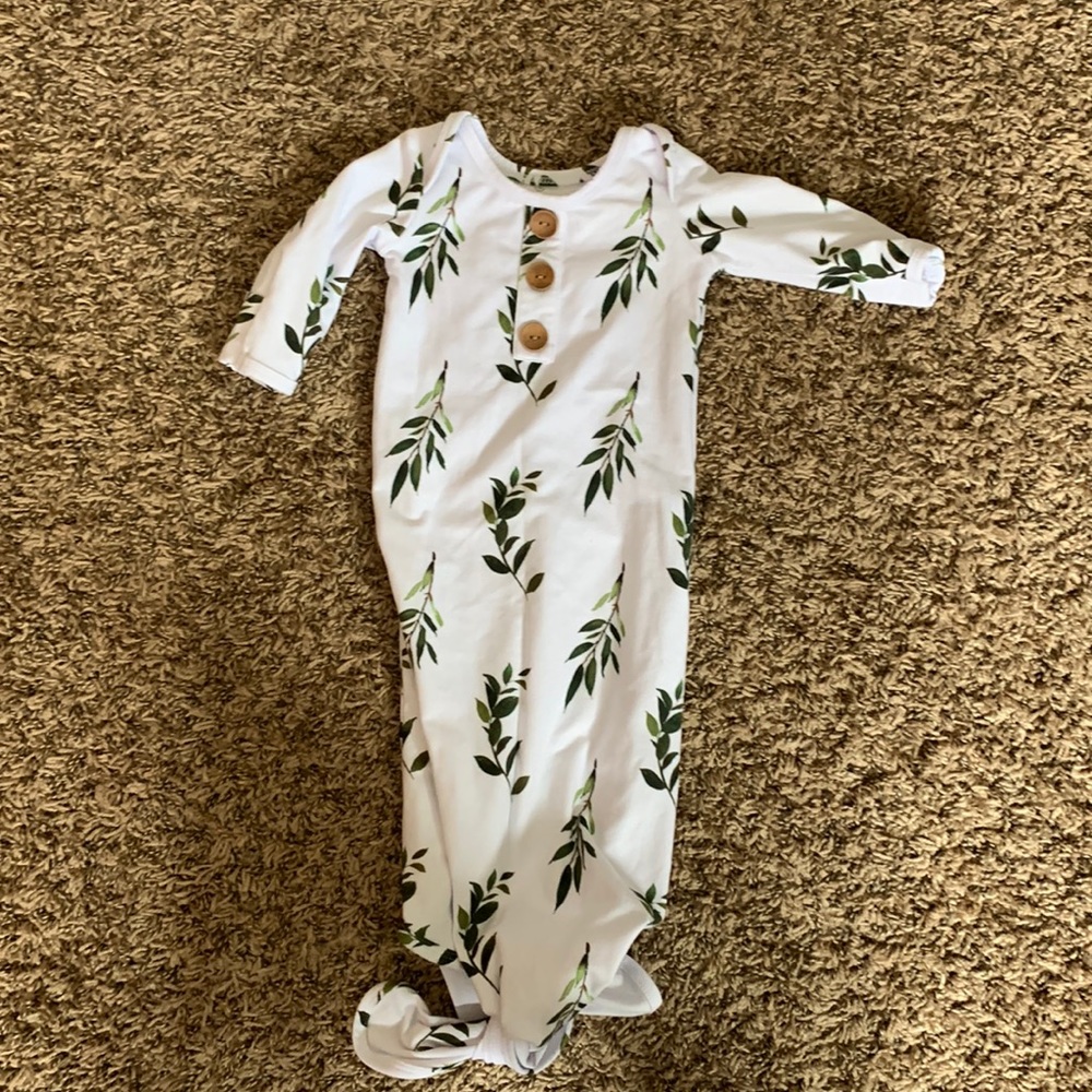 Caden lane olive leaf foliage knotted baby gown